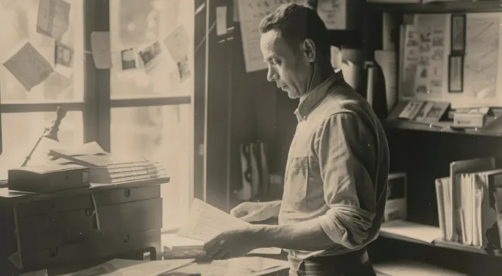 Person working at a desk with business records