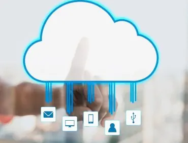 Cloud icon connected to devices representing cloud computing
