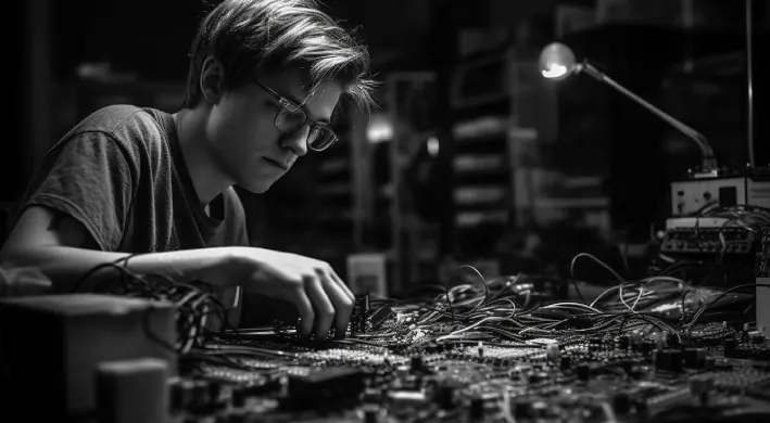 Technician repairing equipment during a recovery