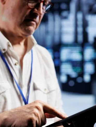 IT technician reviewing security settings on a computer
